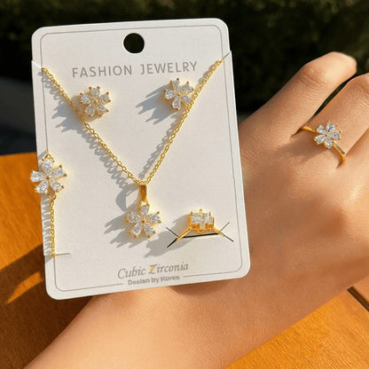 طقم مجوهرات زهرة التفتح بكريستال الزركون